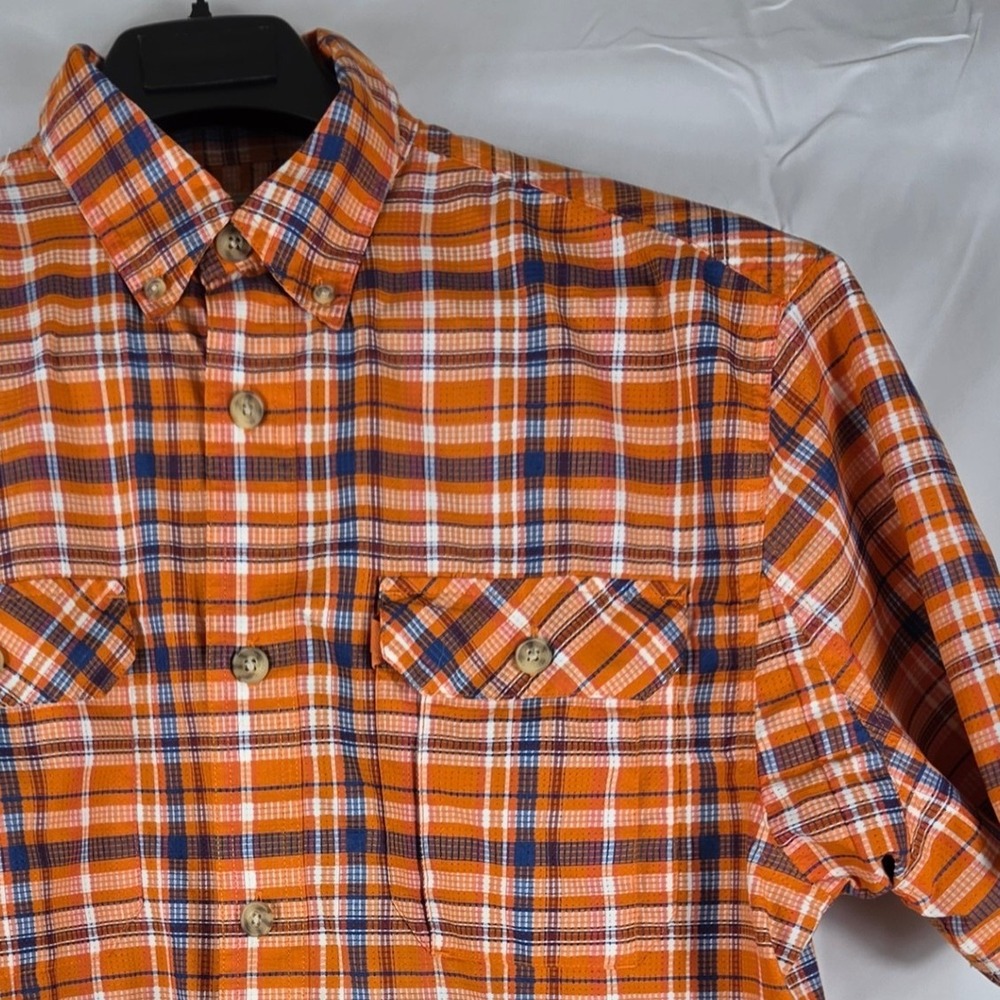 Duluth‎ Trading Co Mens Medium Orange Plaid Short Sleeve Button Down Shirt